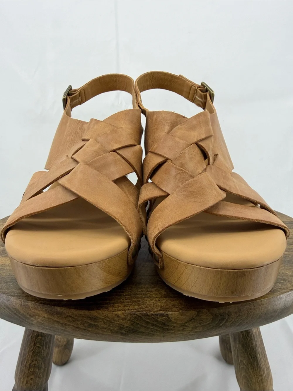 Korks Womens Berengo Woven Tan Block Slingback Woven Platform Sandals, 11
